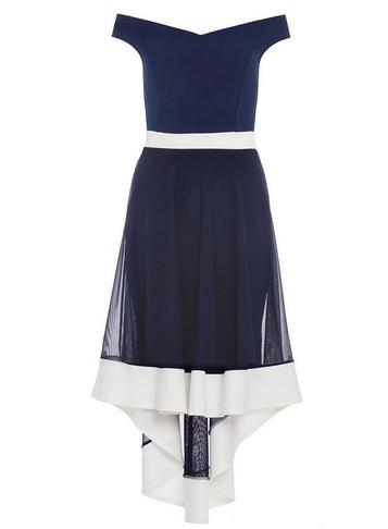 Dorothy Perkins *quiz Navy And Cream Bardot Skater Dress