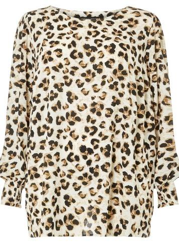 Dorothy Perkins *dp Curve White Leopard Print Long Sleeve Shirred Soft T-shirt