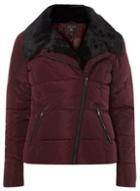 Dorothy Perkins Berry Red Asymmetric Faux Fur Collar Padded Jacket