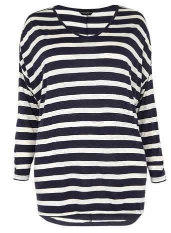 Dorothy Perkins Curve Navy And White Stripe Extreme Dip Back Tee