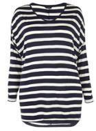 Dorothy Perkins Curve Navy And White Stripe Extreme Dip Back Tee