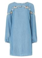 Dorothy Perkins Midwash Blue Floral Embroidered Shift Dress
