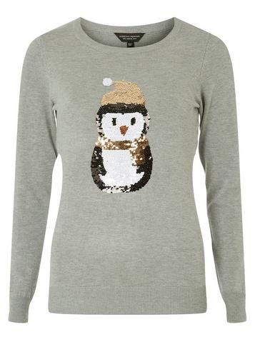 Dorothy Perkins Grey Reverse Sequin Penguin Jumper