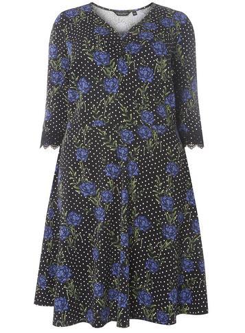 Dorothy Perkins *dp Curve Multi Coloured Floral Print V-neck Lace Trim Dress