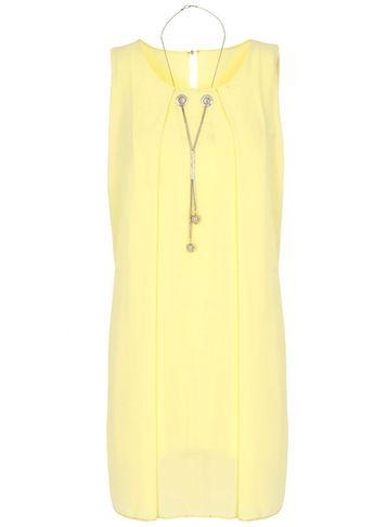 Dorothy Perkins *quiz Lemon Chiffon Necklace Shift Dress
