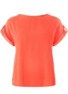 Dorothy Perkins Coral Button Sleeve T-shirt