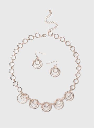 Dorothy Perkins Gold Diamond Cut Ring Necklace And Earrings Set