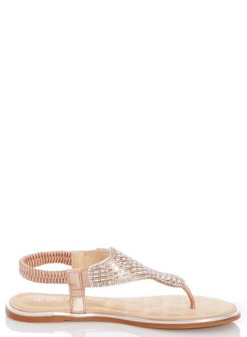 *quiz Bronze Diamante Flat Sandals