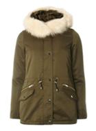 Dorothy Perkins Olive Green Detachable Fur Hooded Parka Coat