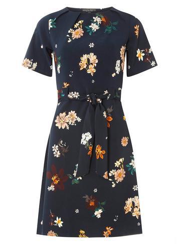 Dorothy Perkins Navy Floral Print Pleated Skater Dress