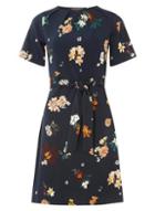Dorothy Perkins Navy Floral Print Pleated Skater Dress