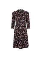 Dorothy Perkins Black Floral Print Shirred Fit And Flare Dress