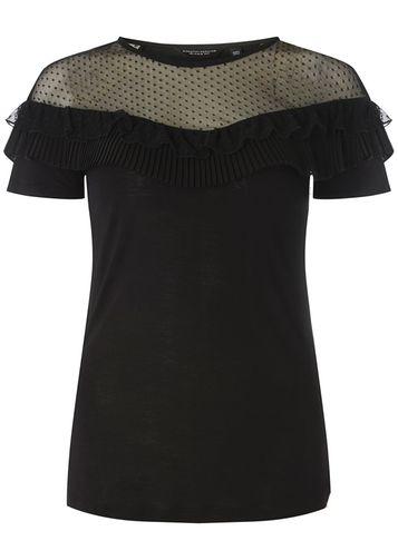 Dorothy Perkins Black Dobby Yoke Frill T-shirt