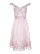 *chi Chi London Pink Embroidered Bardot Midi Dress