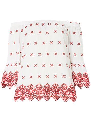 Dorothy Perkins Red Scallop Broderie Bardot Top