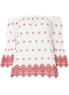 Dorothy Perkins Red Scallop Broderie Bardot Top