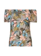 Dorothy Perkins Khaki Tropical Print Tie Bardot Top
