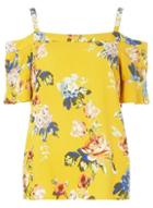 Dorothy Perkins Ochre Floral Print Frill Cold Shoulder Top