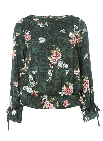 Dorothy Perkins Green Floral Print Pinger Cuff Blouse