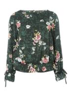 Dorothy Perkins Green Floral Print Pinger Cuff Blouse