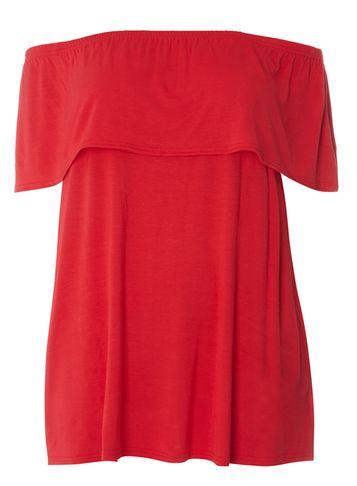 Dorothy Perkins Dp Curve Red Ruffle Bardot Top