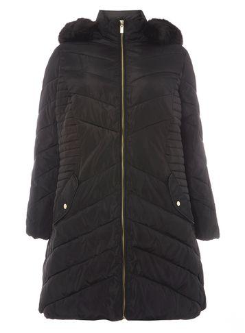 Dorothy Perkins Dp Curve Black Faux Fur Puffa Jacket