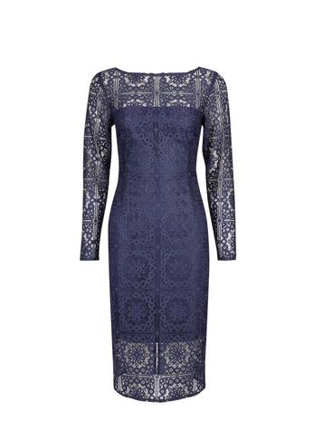 Dorothy Perkins *navy Slash Neck Lace Bodycon Dress