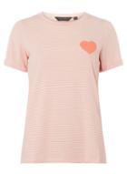Dorothy Perkins Coral Striped Heart Embroidered T-shirt