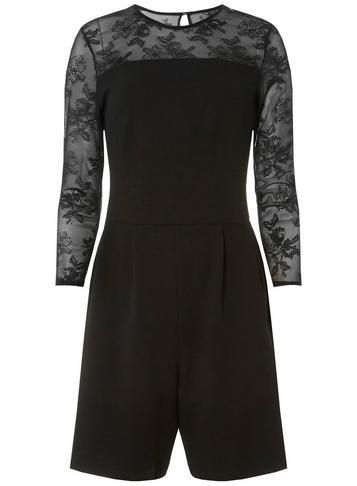 Dorothy Perkins *tall Black Mesh Sleeve Playsuit