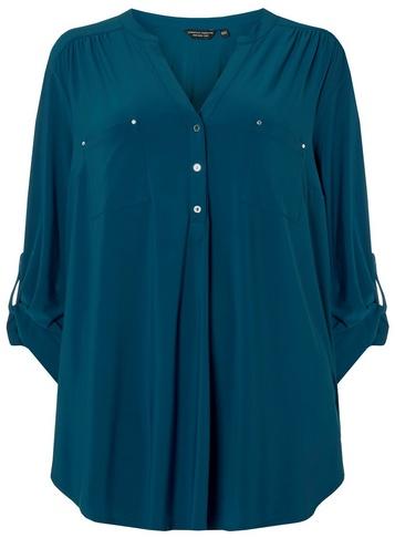 Dorothy Perkins *dp Curve Teal Blue Button Jersey Shirt