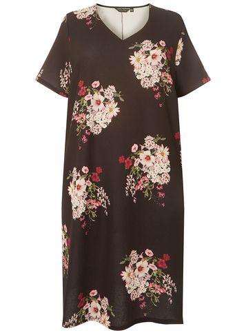 Dorothy Perkins Dp Curve Black Floral V-neck Shift Dress