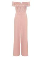 Dorothy Perkins *quiz Pink Sequin Lace Bardot Jumpsuit
