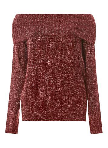 Dorothy Perkins *vero Moda Wine Long Sleeve Bardot Knitted Jumper