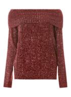 Dorothy Perkins *vero Moda Wine Long Sleeve Bardot Knitted Jumper