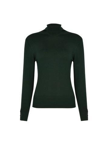 Dorothy Perkins Petite Forest Green Button Cuff Roll Neck Jumper