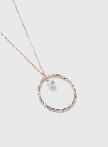 Dorothy Perkins Rose Gold Long Crystal Necklace