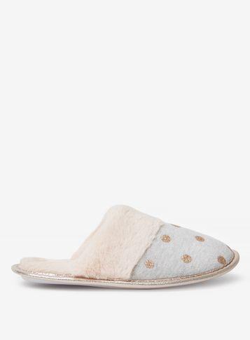 Dorothy Perkins Grey Metallic Polka Dot Mule Slippers