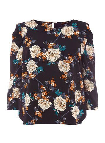Dorothy Perkins Dp Curve Navy Mutton Sleeve Top