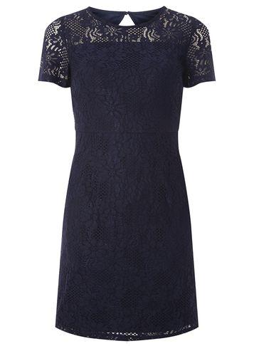 Dorothy Perkins Petite Navy Lace Trim Shift Dress