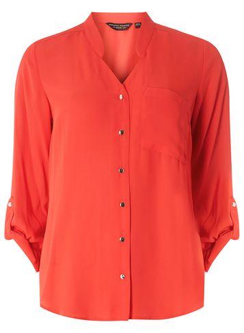 Dorothy Perkins Coral Notch Neck Roll Sleeve Shirt