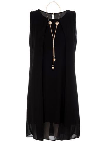 Dorothy Perkins *quiz Black Chiffon Shift Dress With Necklace