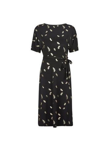 Dorothy Perkins Petite Black Feather Printed Midi Dress