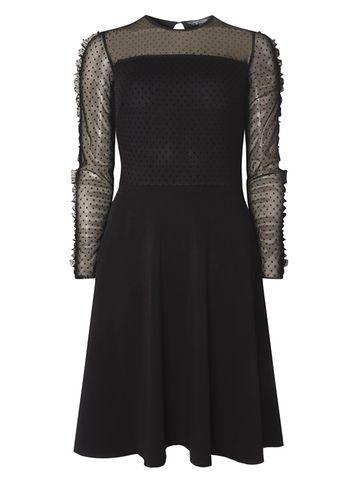 Dorothy Perkins *tall Black Mesh Ruffle Skater Dress