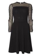 Dorothy Perkins *tall Black Mesh Ruffle Skater Dress