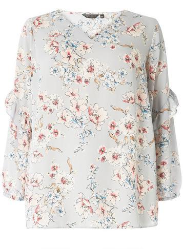 Dorothy Perkins *dp Curve Grey V-neck Floral Print Top