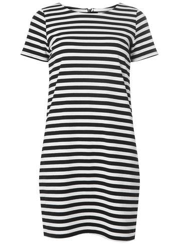 Dorothy Perkins *white And Navy Striped Zip Shift Dress