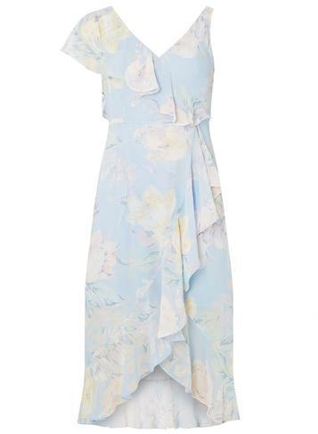 Dorothy Perkins Petite Blue Asymmetric Midi Skater Dress