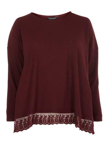 Dorothy Perkins Dp Curve Wine Lace Trim Jersey Top