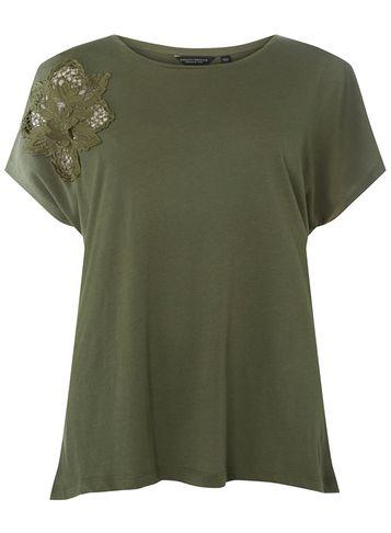 Dorothy Perkins Dp Curve Khaki Floral Applique T-shirt