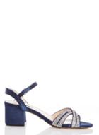 *quiz Navy Satin Diamante Mid Heeled Sandals